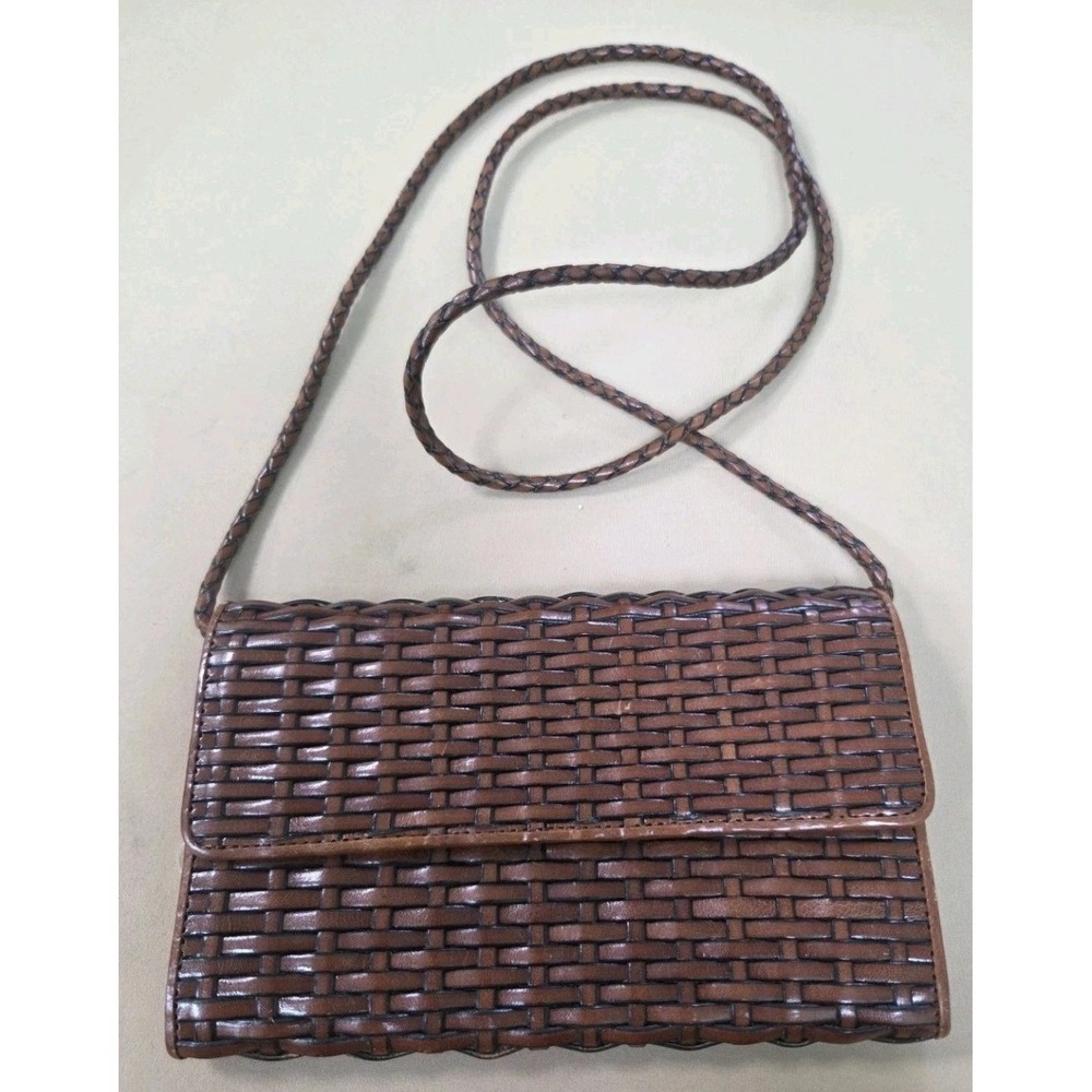 Talbots Brown Woven Leather Crossbody Bag Braided Strap Wallet Clutch